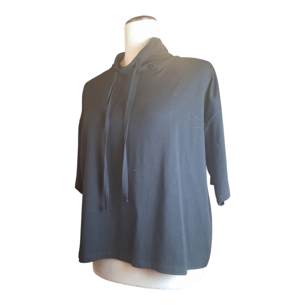 Eileen Fisher Women's Cotton Knit Funnel Neck Top Black Size XXS /TTP